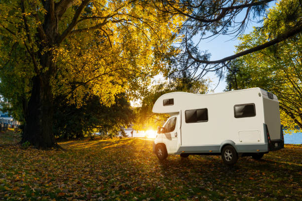 fiamma caravan awnings - camper van in autumn